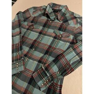 Ralph Lauren Sport Women’s Plaid Western Pearl Snap Long Sleeve Shirt 12 LARGE